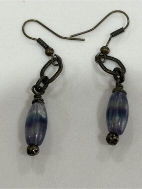 Handmade Purple Fluorite Bead Drop Earrings